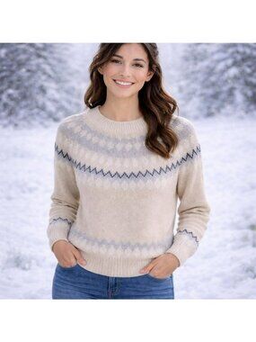 Basin + Range Fair Isle Knit Pullover Wool Blend Sweater Womens Small Beige Crea